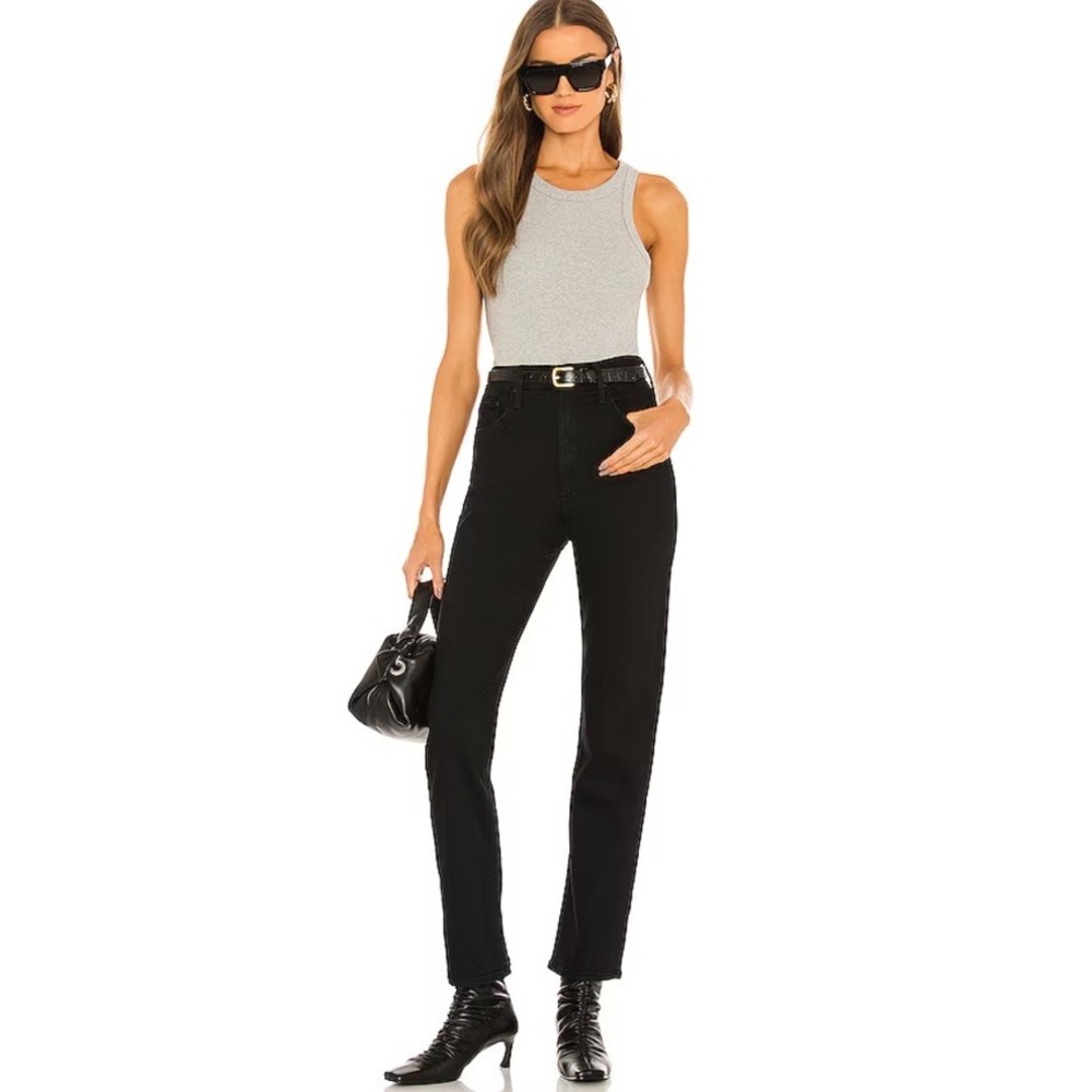 Mother High Waisted Rider Skimp in‎ Not Guilty Black Straight Jeans 34